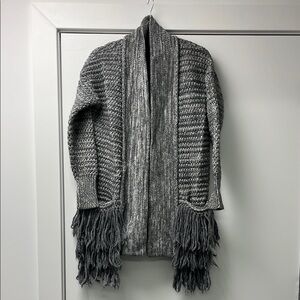 Banana Republic women’s Gray Cardigan coat Italian yarn wool open with fringe S
